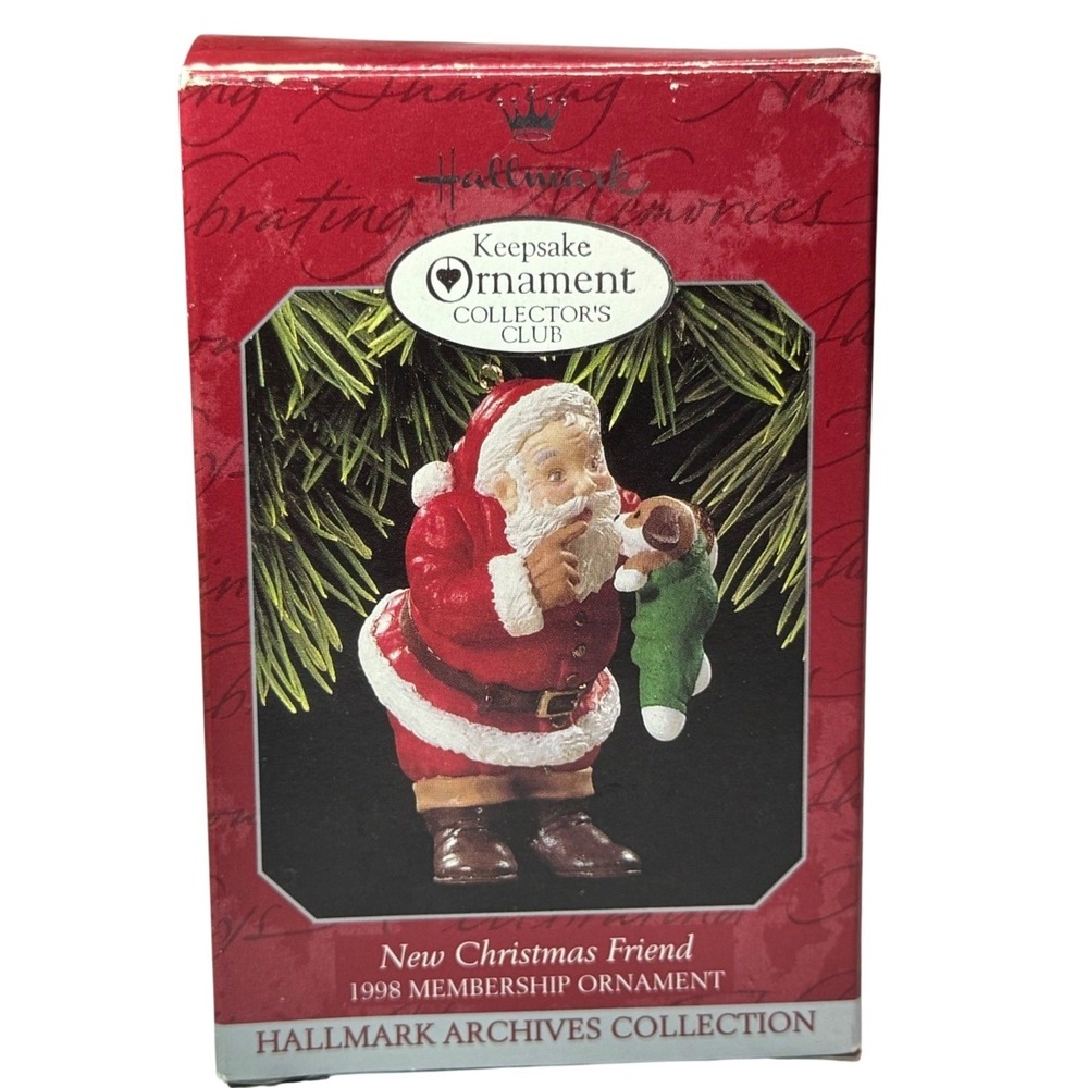Hallmark 1998 New Christmas Friend Santa Puppy Membership Keepsake Ornament